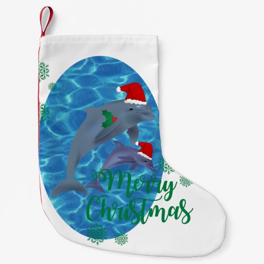 santa claus merry kerstdolphins stocking kleine kerstsok (Voorkant)