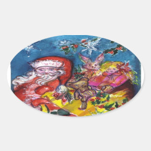 SANTA CLAUS MET GIFTS OVALE STICKER