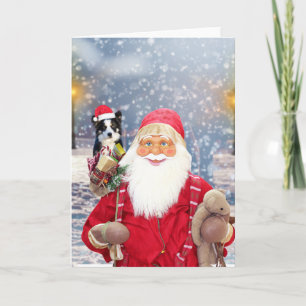 Santa Claus met kerstcadeaus Border Collie Dog Feestdagen Kaart
