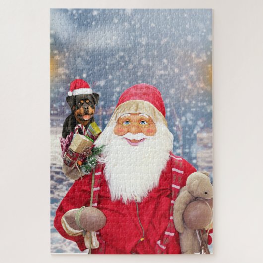 Santa Claus met kerstcadeaus Rottweiler Dog Legpuzzel (Verticaal)