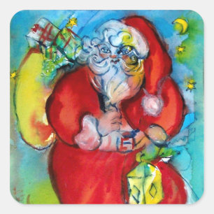 SANTA CLAUS MET LANTERN IN DE CHRISTMAS NACHT VIERKANTE STICKER