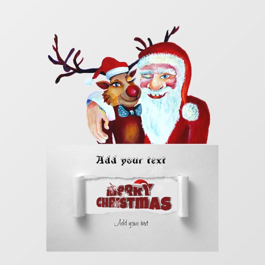 Santa Claus met Rudolph de Reindeer Illustration Raamsticker (Vel)
