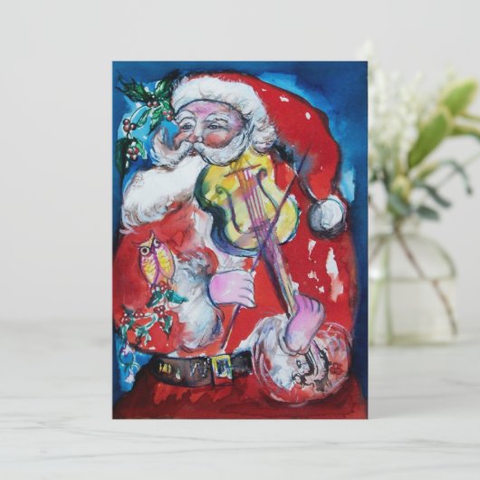 SANTA CLAUS MET VIOLIN, CHRISTMAS PARTIJ KAART (Staand voorkant)