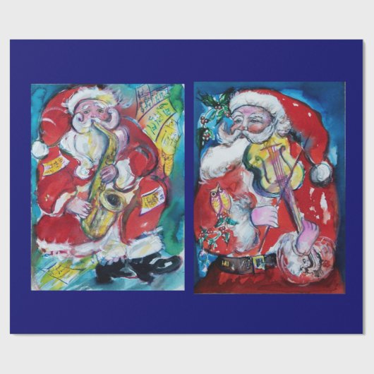 SANTA CLAUS MET VIOLIN EN SAX CADEAUPAPIER (Vlak)