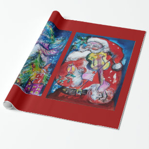 SANTA CLAUS MET VIOLIN/SNOWMAN EN XMAS TREE CADEAUPAPIER