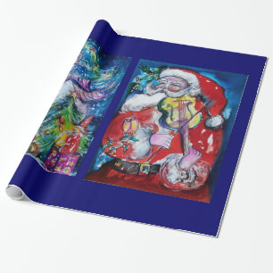 SANTA CLAUS MET VIOLIN/SNOWMAN EN XMAS TREE CADEAUPAPIER