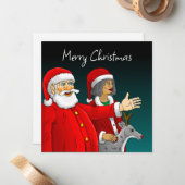 Santa Claus, Mme Père Noël & Rudolph Carte de Noël (Devant/Arrière en situation)