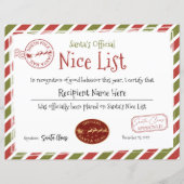 Santa Claus Nice List, Santa Nice List Certificate (Voorkant)