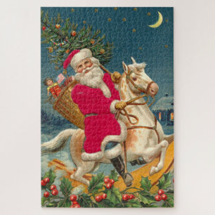 Santa Claus on a wooden horse Legpuzzel
