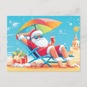 Santa Claus Ontspannen op een tropisch strand Zonn Feestdagenkaart