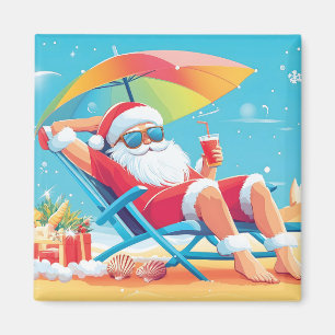 Santa Claus Ontspannen op een tropisch strand Zonn Magneet