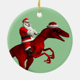 Santa Claus op Dino Keramisch Ornament