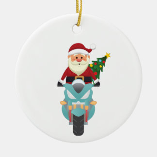 Santa claus op een motorfiets keramisch ornament
