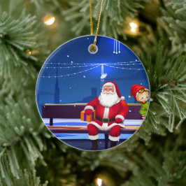 Santa Claus op Park bank Keramisch Ornament