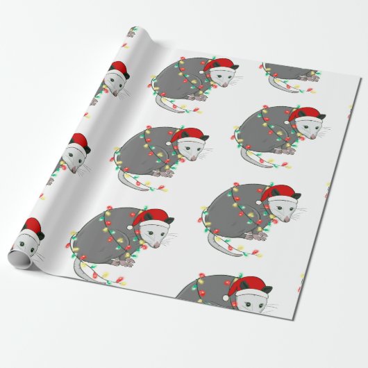 santa claus opossum cadeaupapier (Uitgerold)
