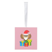 Santa Claus Owl met Cadeaus Kubus Ornament (Rechts)