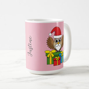 Santa Claus Owl met Cadeaus Naam toevoegen Koffiemok