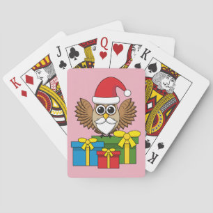 Santa Claus Owl met Cadeaus Pokerkaarten