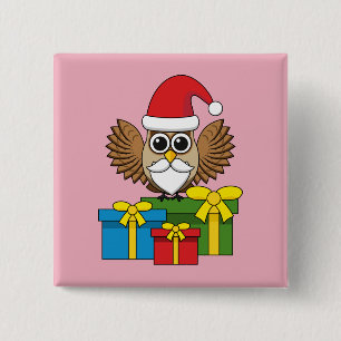 Santa Claus Owl met Cadeaus Vierkante Button 5,1 Cm