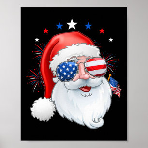 Santa Claus Patriotic USA Sungles Kinder Christmas Poster