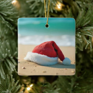 Santa Claus Pet op een tropisch strand Keramisch Ornament