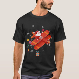 Santa Claus Pilot Flying Airplane Merry Kerstry T-shirt