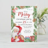 Santa Claus Pine Branch Merry Kerstparty Kaart (Staand voorkant)