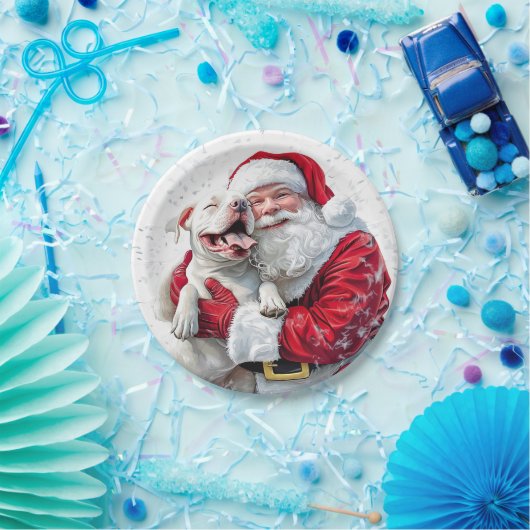 Santa Claus & Pitbull Puppy Dog, Papieren Bord (Feest)