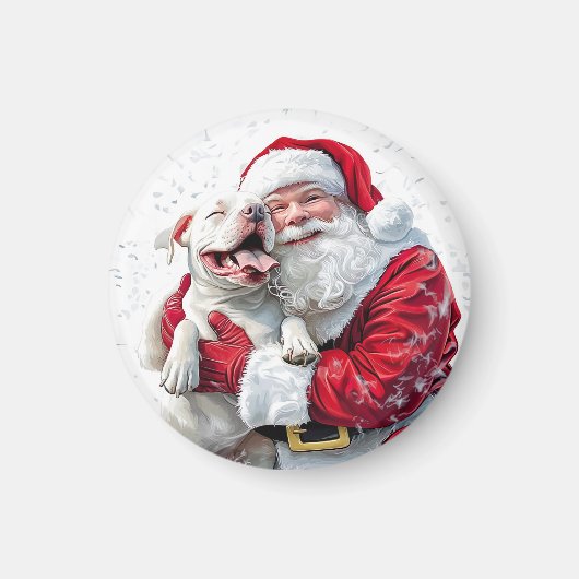 Santa Claus & Pitbull Puppy Hond Magneet (Voorkant)