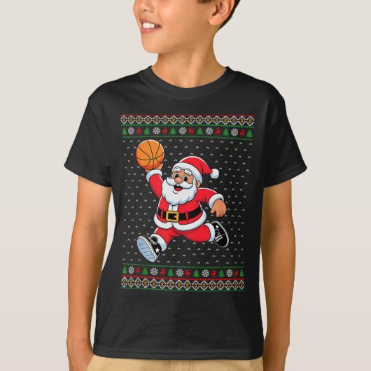 Santa Claus Playing Basketball Ugly Christmas Men T-shirt (Voorkant)