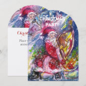 SANTA CLAUS PLAYING HARP CHRISTMAS PARTY INVITE KAART (Voorkant / Achterkant)