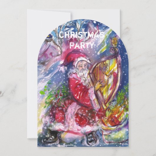 SANTA CLAUS PLAYING HARP CHRISTMAS PARTY INVITE KAART (Voorkant)