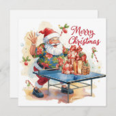 Santa Claus playing ping pong in a Hawaiian shirt Feestdagenkaart (Voorkant / Achterkant)