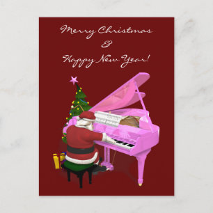 Santa Claus Plays Piano Feestdagenkaart