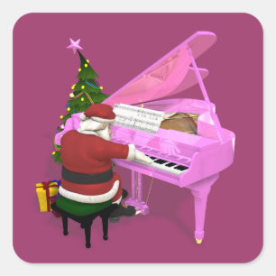 Santa Claus Plays Pink Piano Vierkante Sticker
