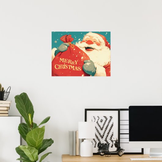 Santa Claus Preparing Christmas Gifts - Retro Art Poster (Thuiskantoor)