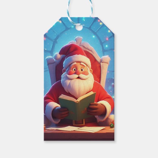 Santa Claus Reading a Book by Candlelight Cadeaulabel (Voorkant)