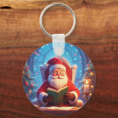 Santa Claus Reading a Book by Candlelight Sleutelhanger (Achterkant)