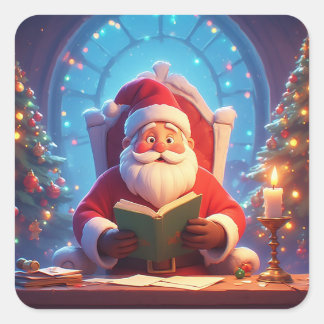 Santa Claus Reading a Book by Candlelight Vierkante Sticker