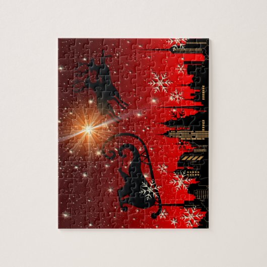 Santa Claus Reindeer en Sleigh Flying Legpuzzel (Verticaal)