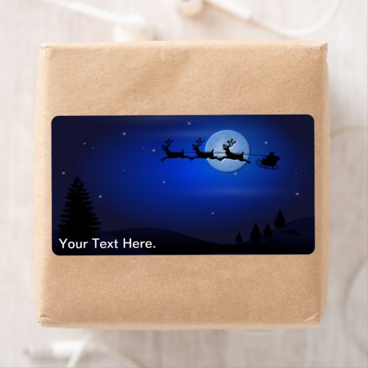 Santa Claus Reindeer en Sleigh over Moon Etiket (Insitu)