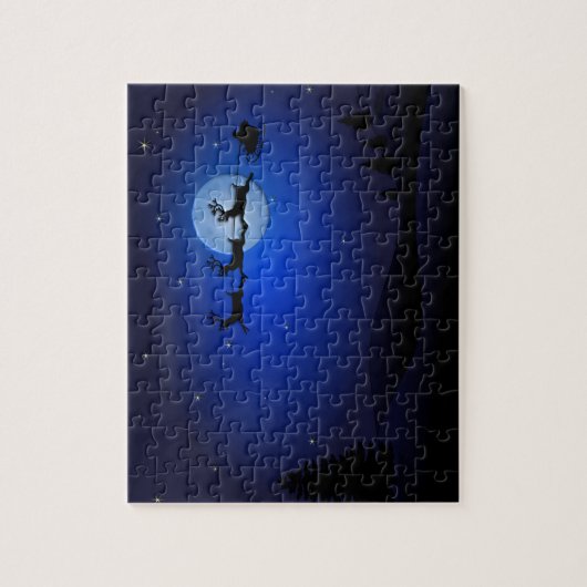 Santa Claus Reindeer en Sleigh over Moon Legpuzzel (Verticaal)