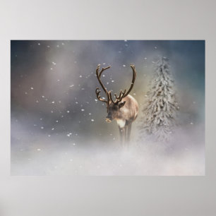 Santa Claus Reindeer in de sneeuw Poster