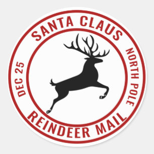 Santa Claus Reindeer Mail North Pole Ronde Sticker