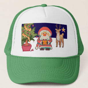 Santa Claus, Reindeer Pixel Art Trucker Pet