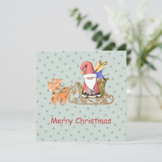 Santa Claus Reindeer Sleigh Aangepaste kerstkaart (Staand voorkant)