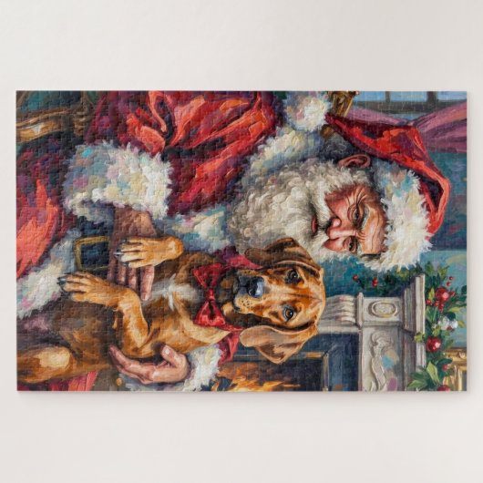 Santa Claus Rhodesian Ridgeback Christmas Art Legpuzzel (Horizontaal)