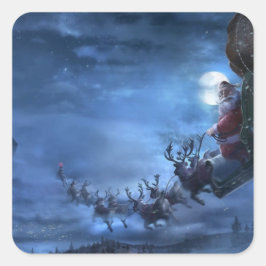 Santa Claus rides reindeer sleigh Vierkante Sticker