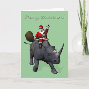 Santa Claus Rides Rhinoceros Feestdagen Kaart