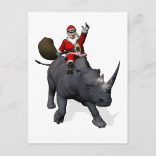 Santa Claus Rides Rhinoceros Feestdagenkaart